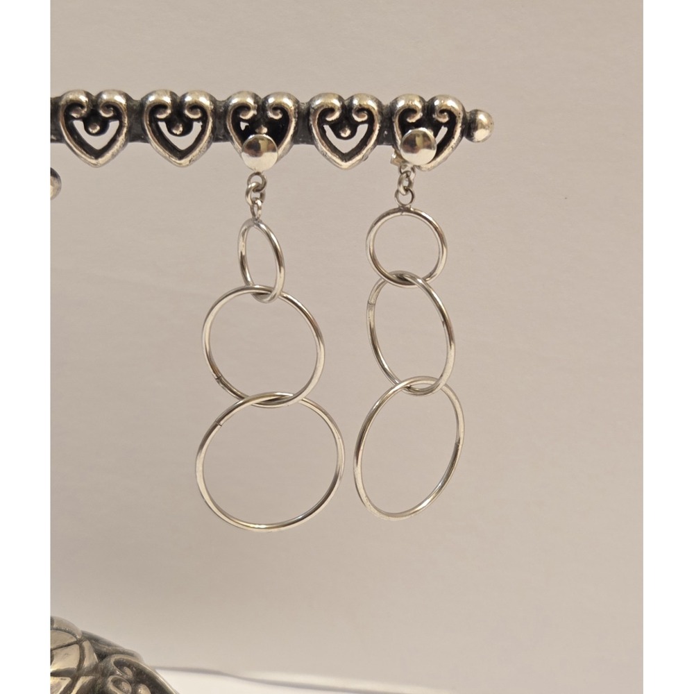 Cari 14k White Gold Triple Tier Ring Circle Dangle Earrings